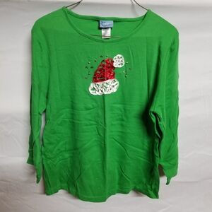 Classic Elements Green Long Sleeve Tee with Red and White Design